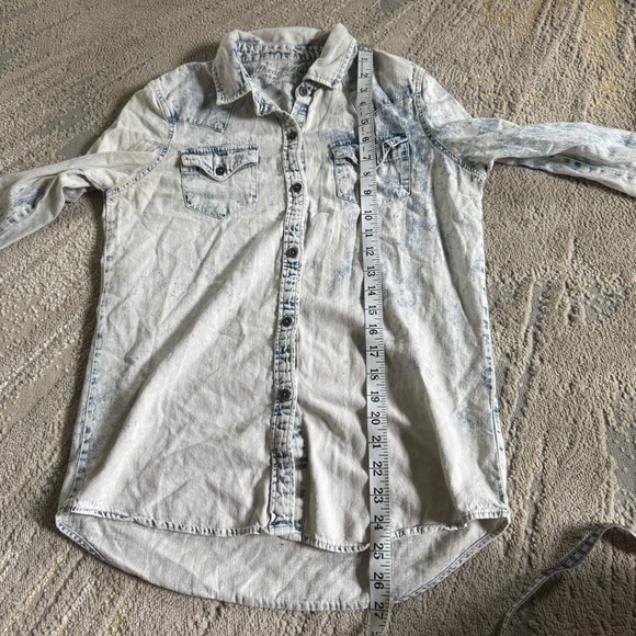 Bullhead Black Denim chambray shirts Guess button front snap cotton small - Picture 10 of 11